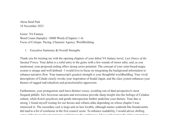 be your developmental beta reader for detailed story critique